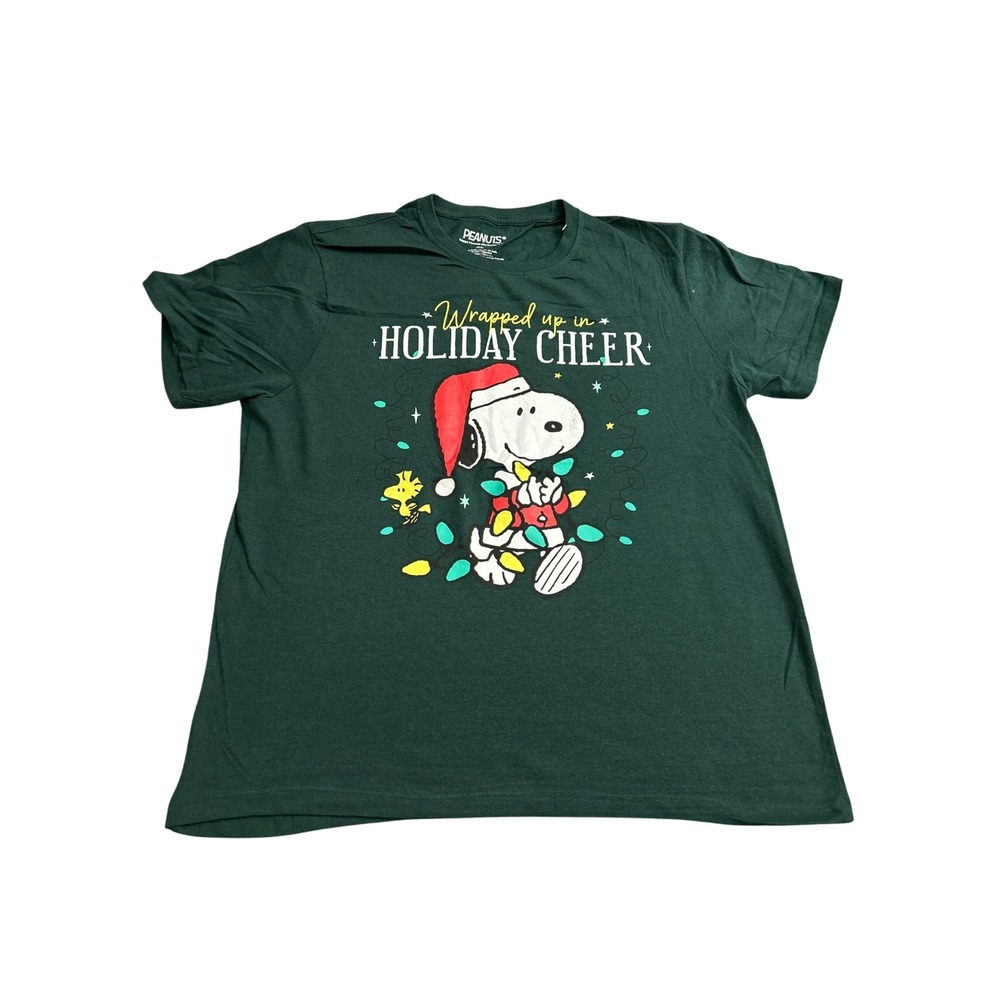 Peanuts Snoopy‎ Holiday Cheer T-Shirt Mens XL Green Excellent Christmas Graphic